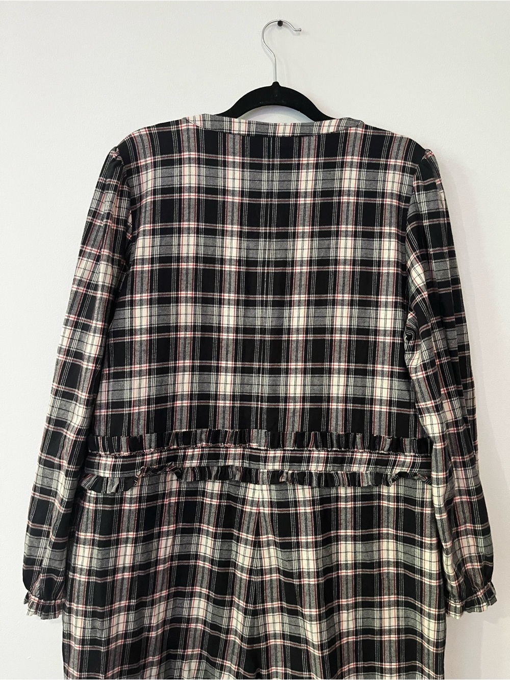 Smash + Tess Remy Henley Black White Red Plaid Ruffle Long Romper Jumpsuit XL - Picture 7 of 8